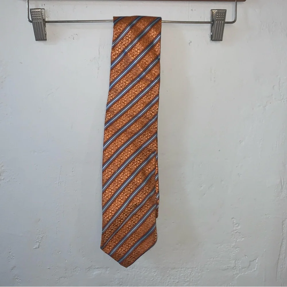 Ermenegildo Zegna Z Orange Silk Tie Men’s Dress Formal Striped Blue Preppy!